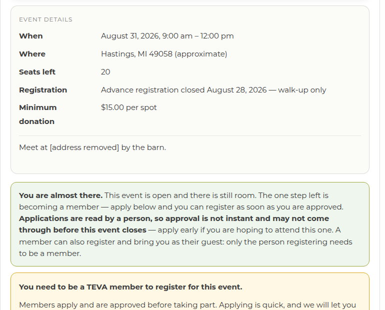 Walk up only because the advance deadline has passed but the event has not